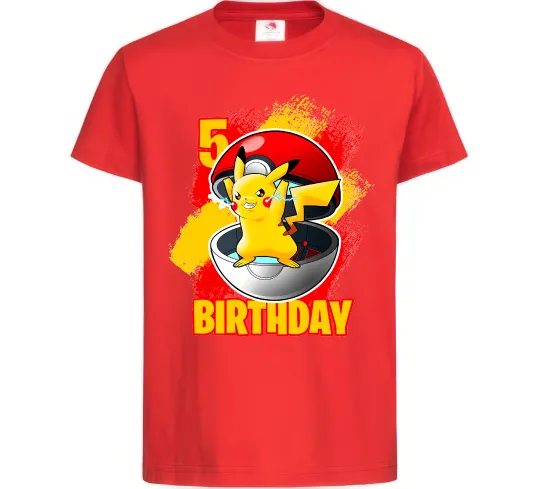 Детская футболка Пікачу День народження 5 Красный фото