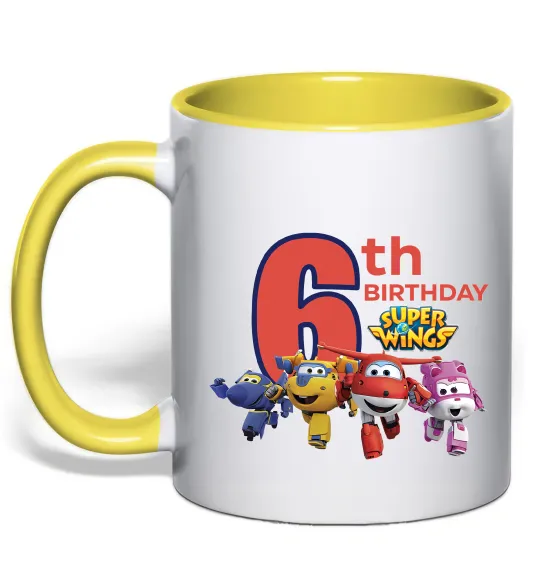 Чашка с цветной ручкой Super wings birthday 6 Лимонный фото