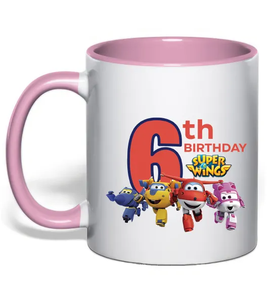 Чашка с цветной ручкой Super wings birthday 6 Нежно розовый фото