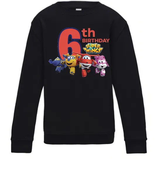 Детский Свитшот Super wings birthday 6 Черный фото
