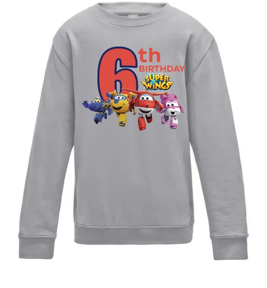 Детский Свитшот Super wings birthday 6 Серый меланж фото