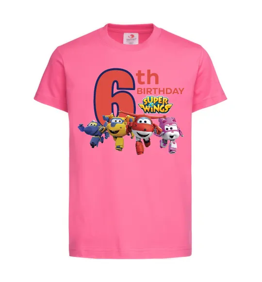 Детская футболка Super wings birthday 6 Ярко-розовый фото