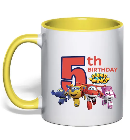 Чашка с цветной ручкой Super wings birthday 5 Лимонный фото