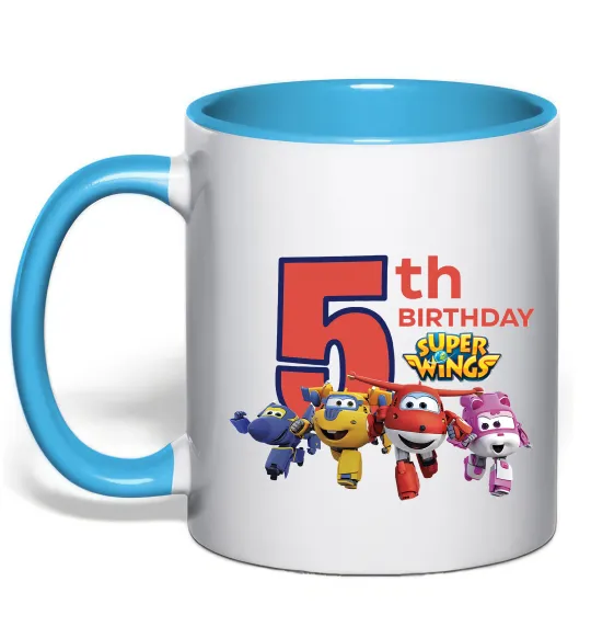 Чашка с цветной ручкой Super wings birthday 5 Голубой фото