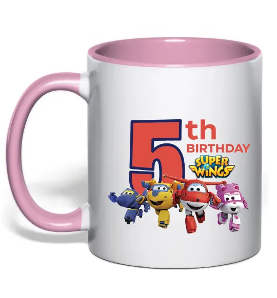 Чашка с цветной ручкой Super wings birthday 5 Нежно розовый фото
