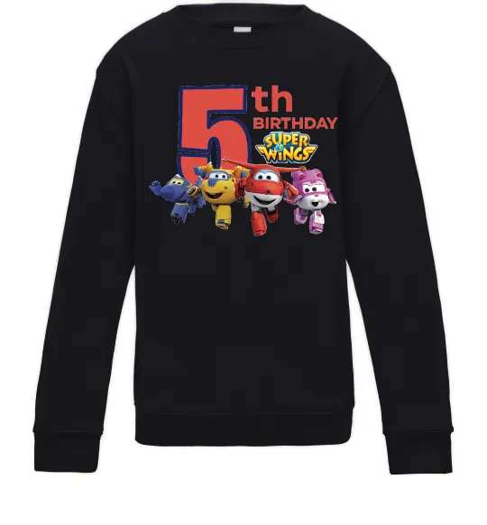 Детский Свитшот Super wings birthday 5 Черный фото