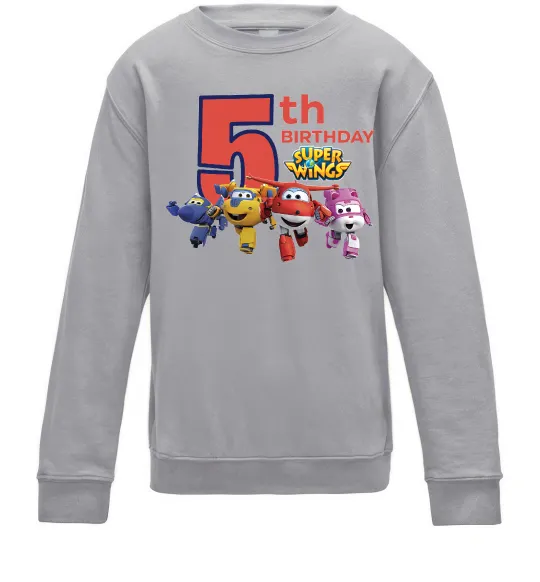 Детский Свитшот Super wings birthday 5 Серый меланж фото