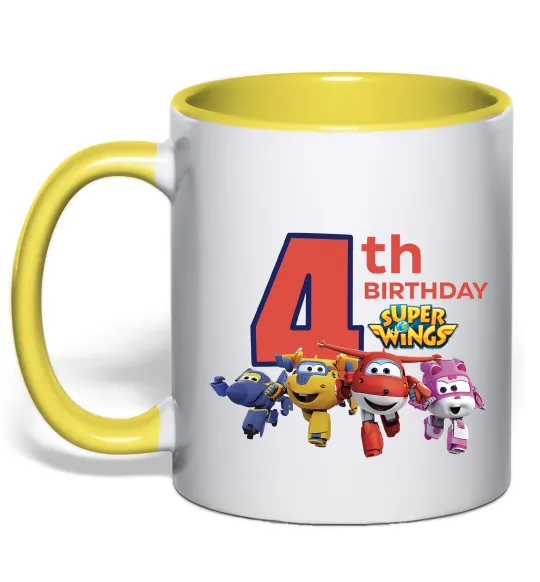 Чашка с цветной ручкой Super wings birthday 4 Лимонный фото