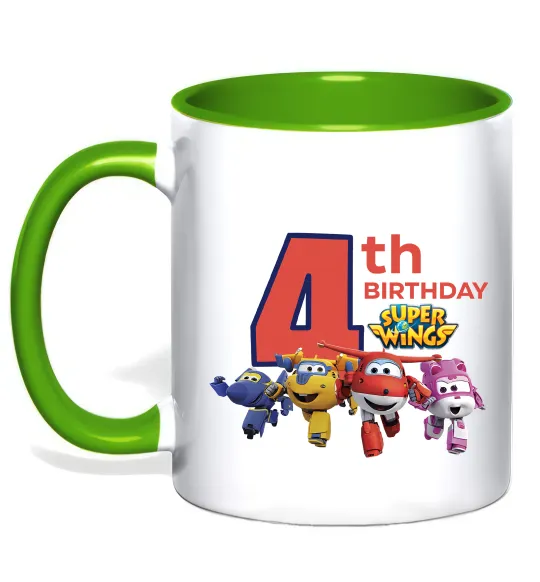 Чашка с цветной ручкой Super wings birthday 4 Лаймовый фото