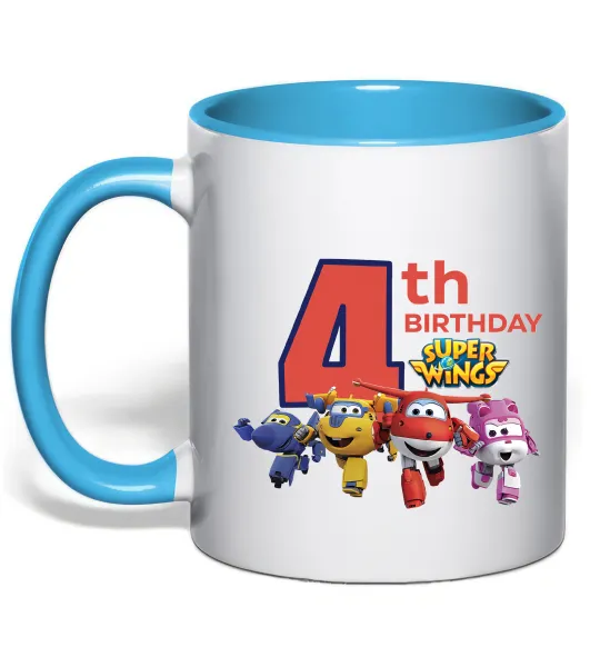 Чашка с цветной ручкой Super wings birthday 4 Голубой фото