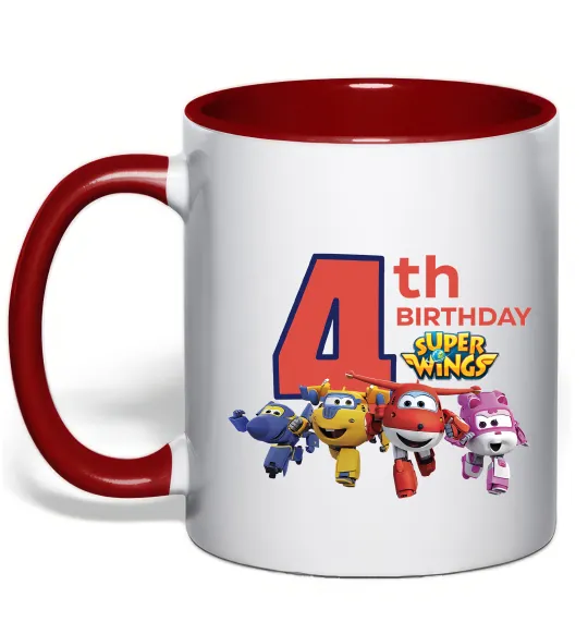 Чашка с цветной ручкой Super wings birthday 4 Красный фото