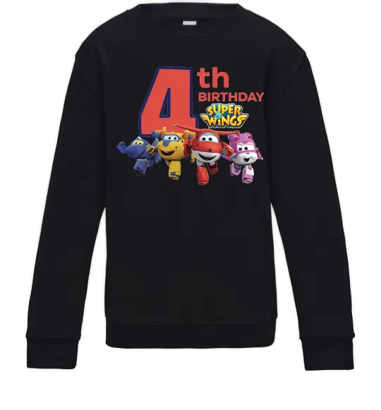 Детский Свитшот Super wings birthday 4 Черный фото