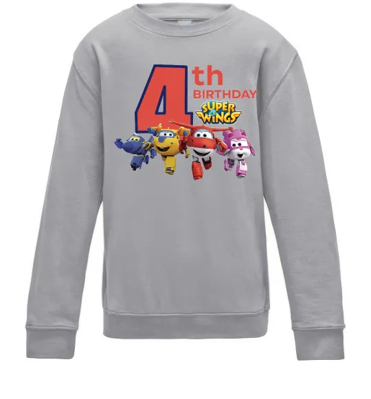 Детский Свитшот Super wings birthday 4 Серый меланж фото