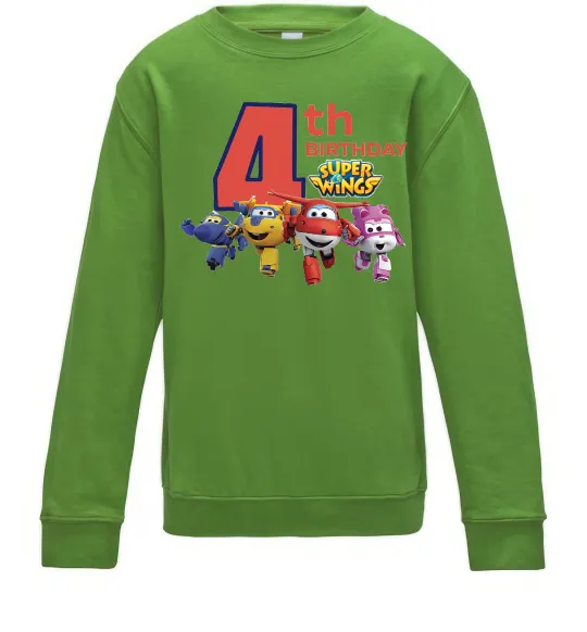 Детский Свитшот Super wings birthday 4 Лаймовый фото