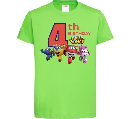 Детская футболка Super wings birthday 4 Лаймовый фото