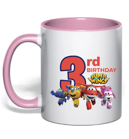 Чашка з кольоровою ручкою Super wings birthday 3 Ніжно рожевий фото