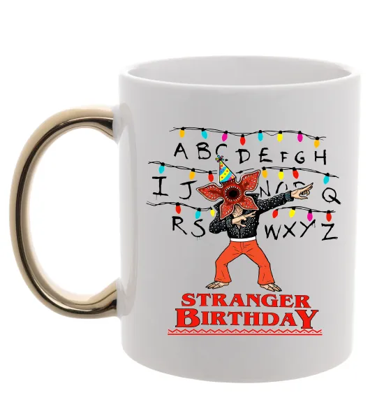 Чашка с цветной ручкой Stranger birthday Золото фото