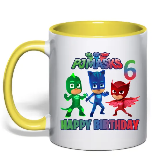 Чашка с цветной ручкой PJ Masks birthday 6 Лимонный фото