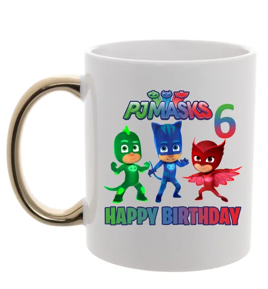 Чашка с цветной ручкой PJ Masks birthday 6 Золото фото