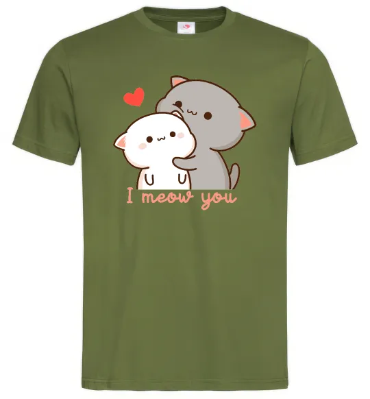 Чоловіча футболка Котики I Meow you Оливковий фото