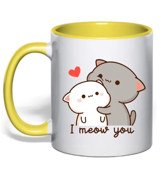 Чашка з кольоровою ручкою Котики I Meow you Лимонний фото