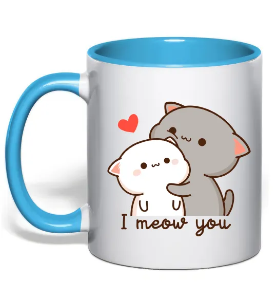 Чашка з кольоровою ручкою Котики I Meow you Блакитний фото