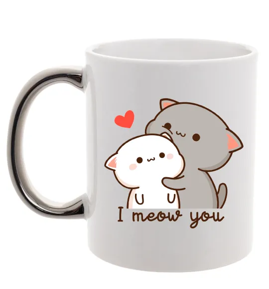 Чашка з кольоровою ручкою Котики I Meow you Срібло фото