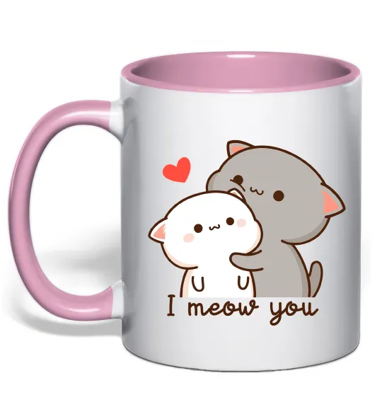 Чашка з кольоровою ручкою Котики I Meow you Ніжно рожевий фото