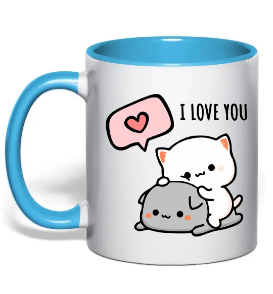 Чашка з кольоровою ручкою Peach and Goma love you Блакитний фото