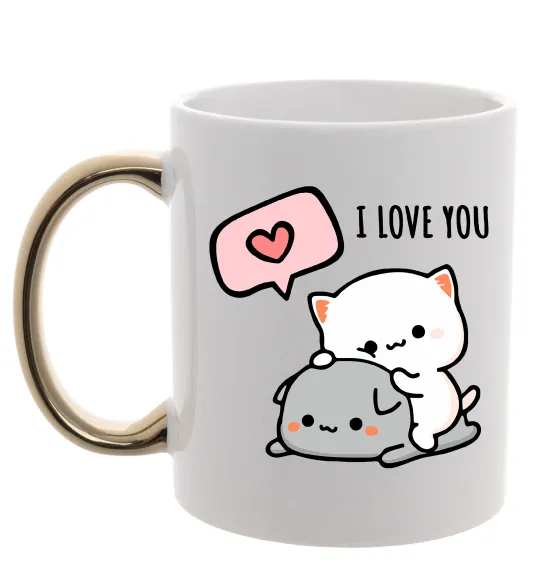 Чашка з кольоровою ручкою Peach and Goma love you Золото фото