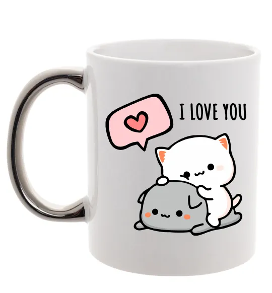 Чашка з кольоровою ручкою Peach and Goma love you Срібло фото