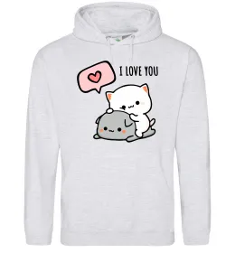 Мужская толстовка (худи) Peach and Goma love you Серый меланж фото