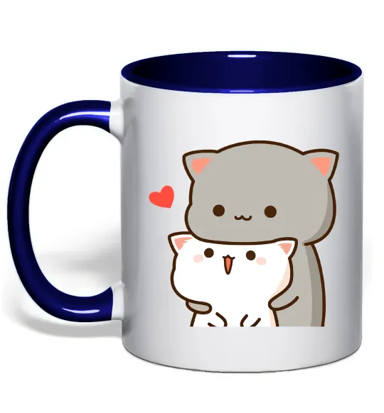 Чашка з кольоровою ручкою Котики в обіймах Глибокий темно-синій фото