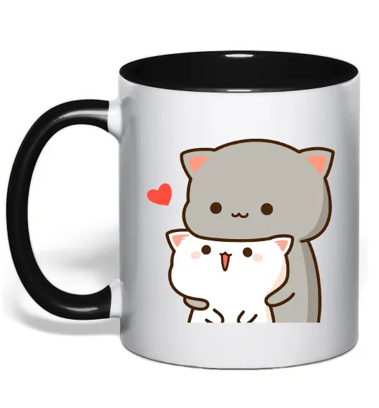 Чашка з кольоровою ручкою Котики в обіймах Чорний фото