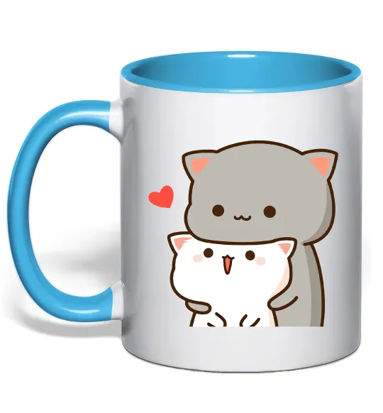 Чашка з кольоровою ручкою Котики в обіймах Блакитний фото