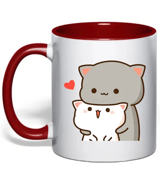 Чашка з кольоровою ручкою Котики в обіймах Червоний фото