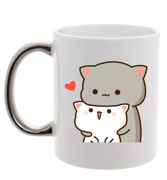 Чашка з кольоровою ручкою Котики в обіймах Срібло фото