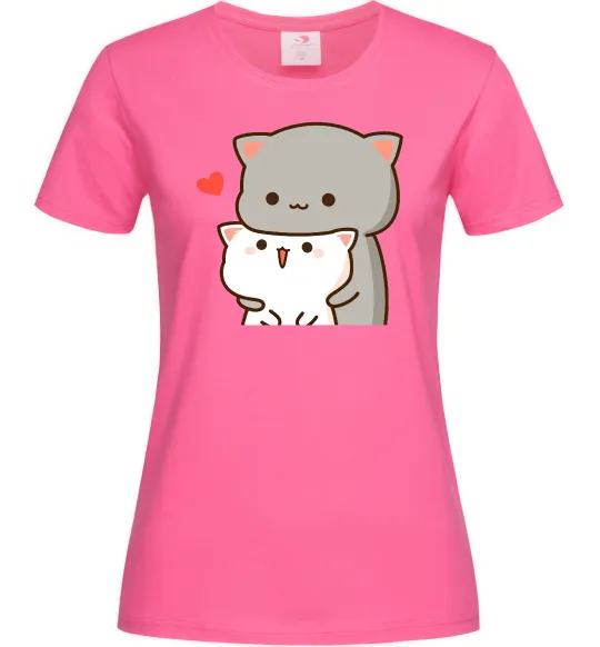 Жіноча футболка Котики в обіймах Яскраво-рожевий фото