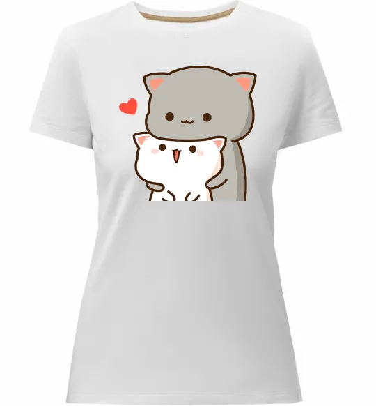 Жіноча преміум футболка Котики в обіймах Білий фото