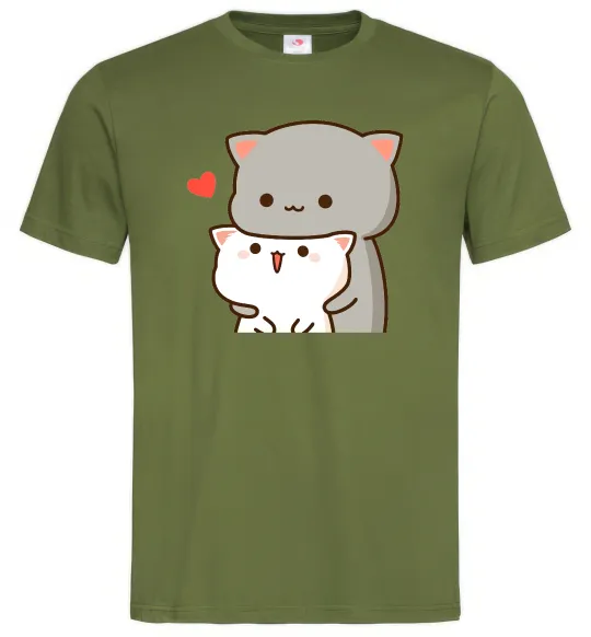 Чоловіча футболка Котики в обіймах Оливковий фото