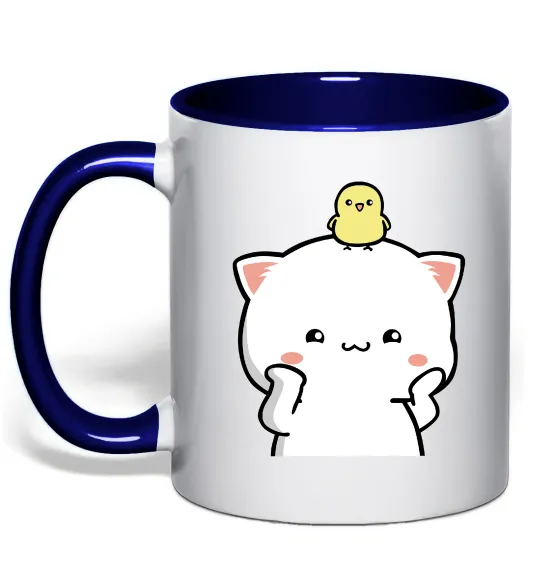 Чашка з кольоровою ручкою Котики Peach and Goma з каченям Глибокий темно-синій фото