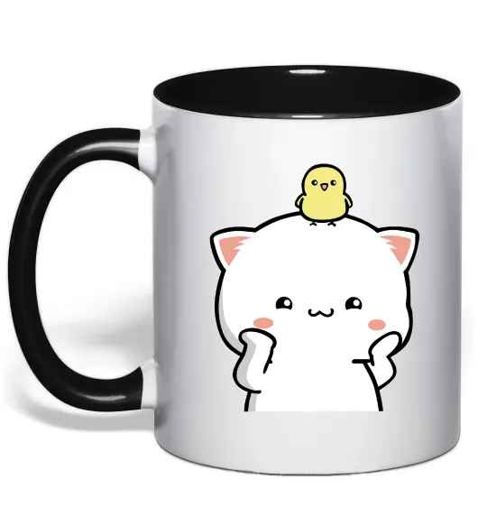 Чашка з кольоровою ручкою Котики Peach and Goma з каченям Чорний фото