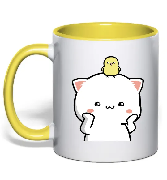 Чашка з кольоровою ручкою Котики Peach and Goma з каченям Лимонний фото