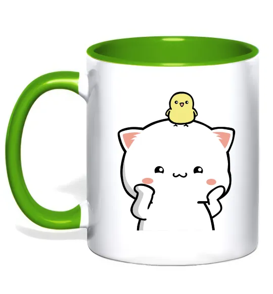 Чашка з кольоровою ручкою Котики Peach and Goma з каченям Лаймовий фото