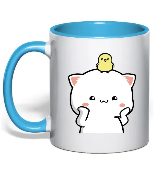 Чашка з кольоровою ручкою Котики Peach and Goma з каченям Блакитний фото