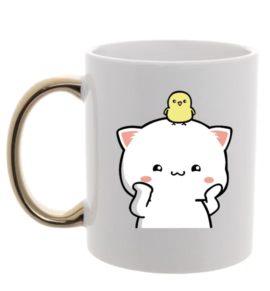 Чашка з кольоровою ручкою Котики Peach and Goma з каченям Золото фото