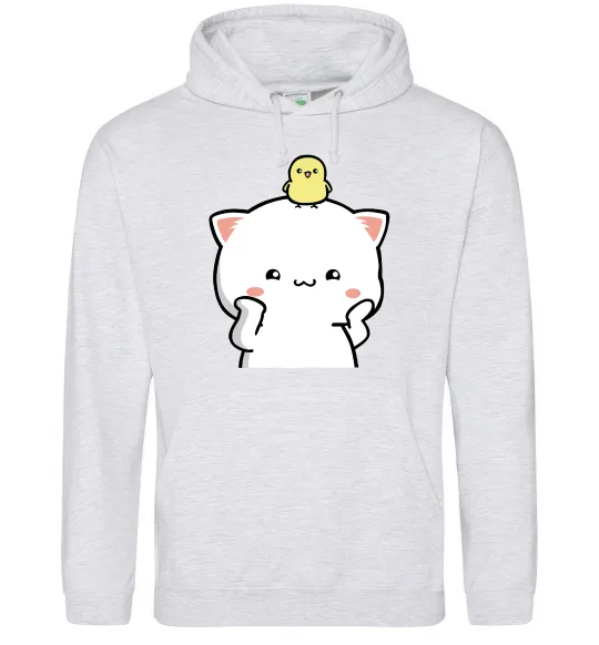 Чоловіча толстовка (худі) Котики Peach and Goma з каченям Сірий меланж фото