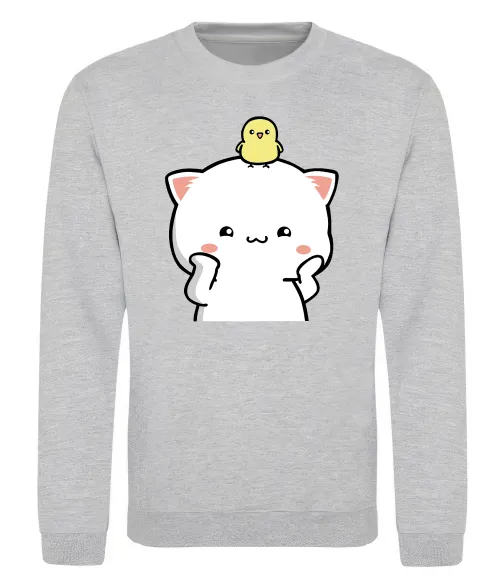 Світшот Котики Peach and Goma з каченям Сірий меланж фото