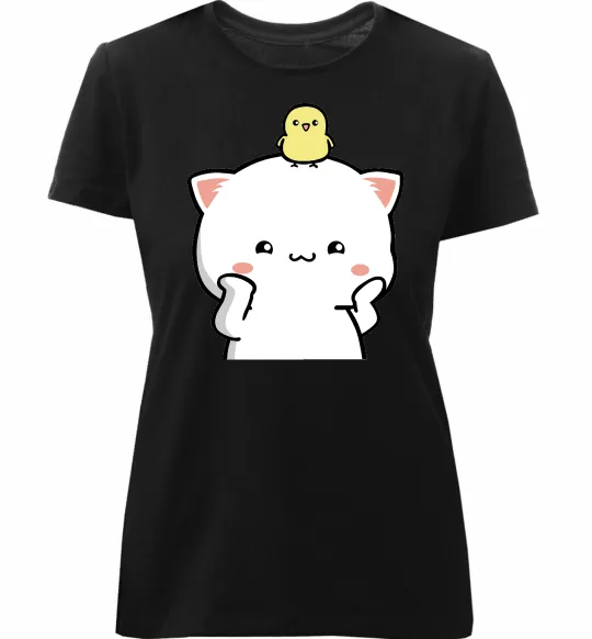 Жіноча преміум футболка Котики Peach and Goma з каченям Чорний фото