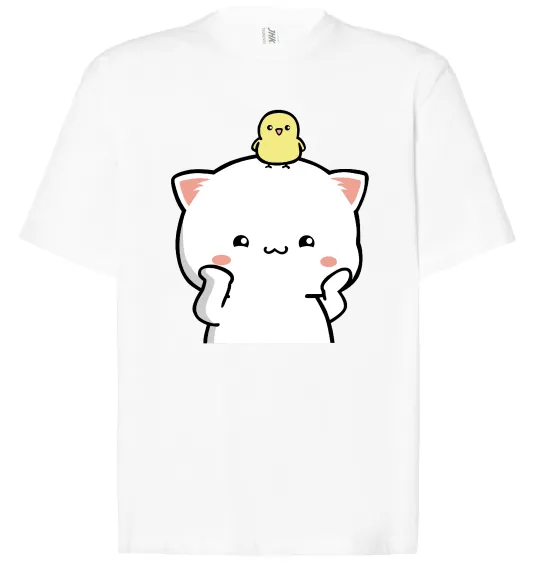Футболка Оверсайз Котики Peach and Goma з каченям Білий фото